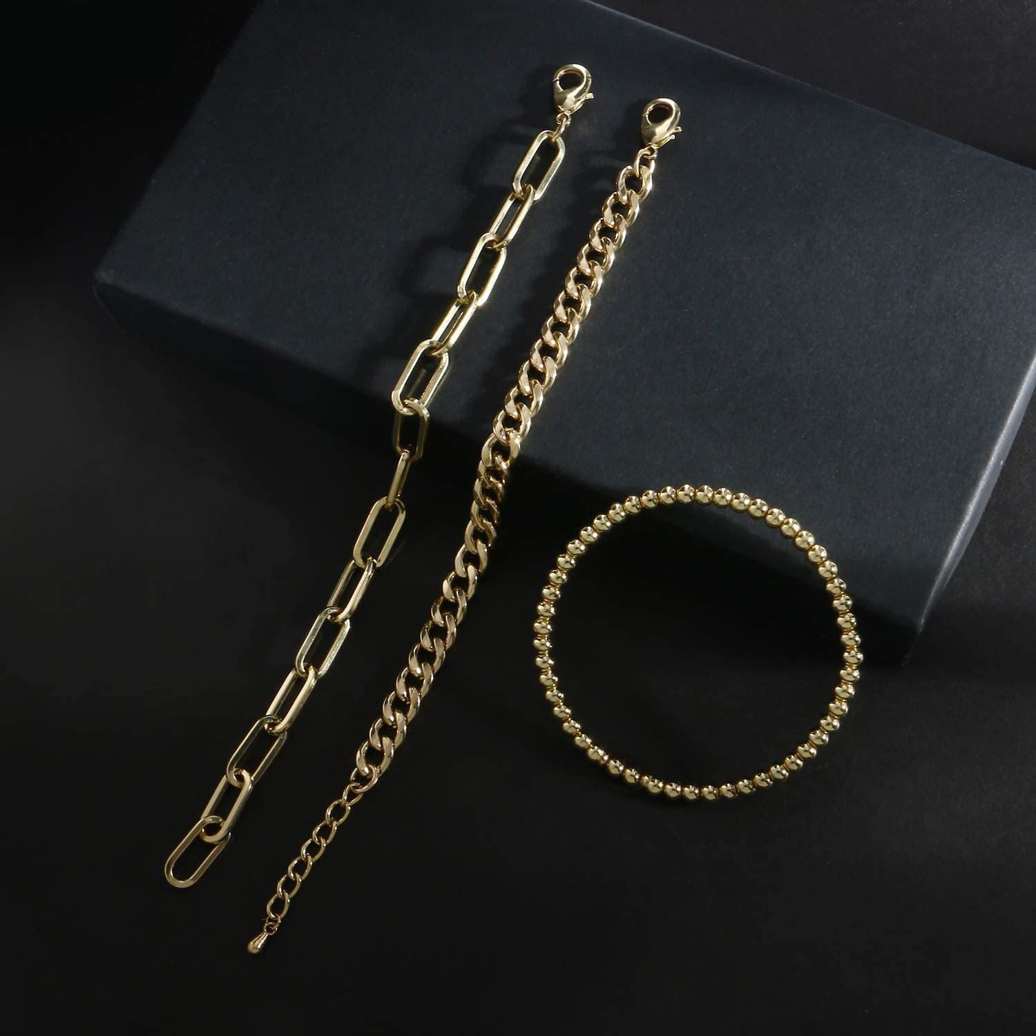 CONRAN KREMIX Gold Chain Bracelet Sets for Women Girls 14K Gold Plated Dainty Link Paperclip Bracelets Stake Adjustable Layered Metal Link Bracelet Set Fashion Jewelry - Image 6